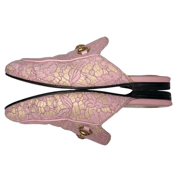 Gucci Princetown Horsebit Slipper EU 36.5 US 6.5 Pink Lace Mule Loafer Flats - Picture 6 of 10